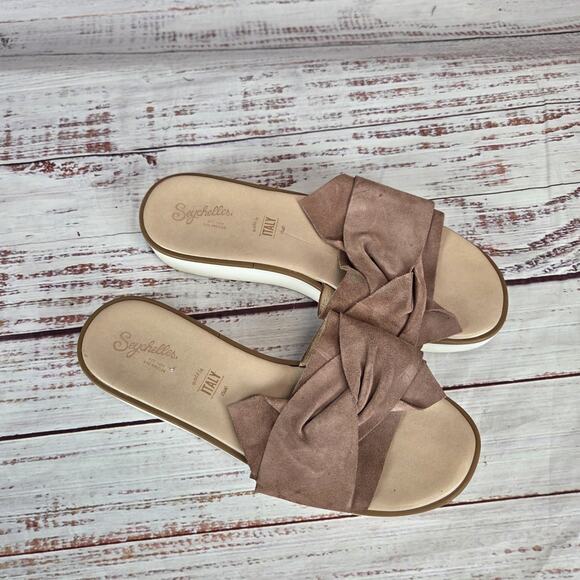 Seychelles Shoes - Seychelles Taupe Suede Knotted Slide Sandals